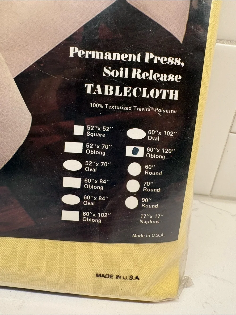 VTG American Classic Trevira Linen Texture Tablecloth Yellow Oblong 60x120